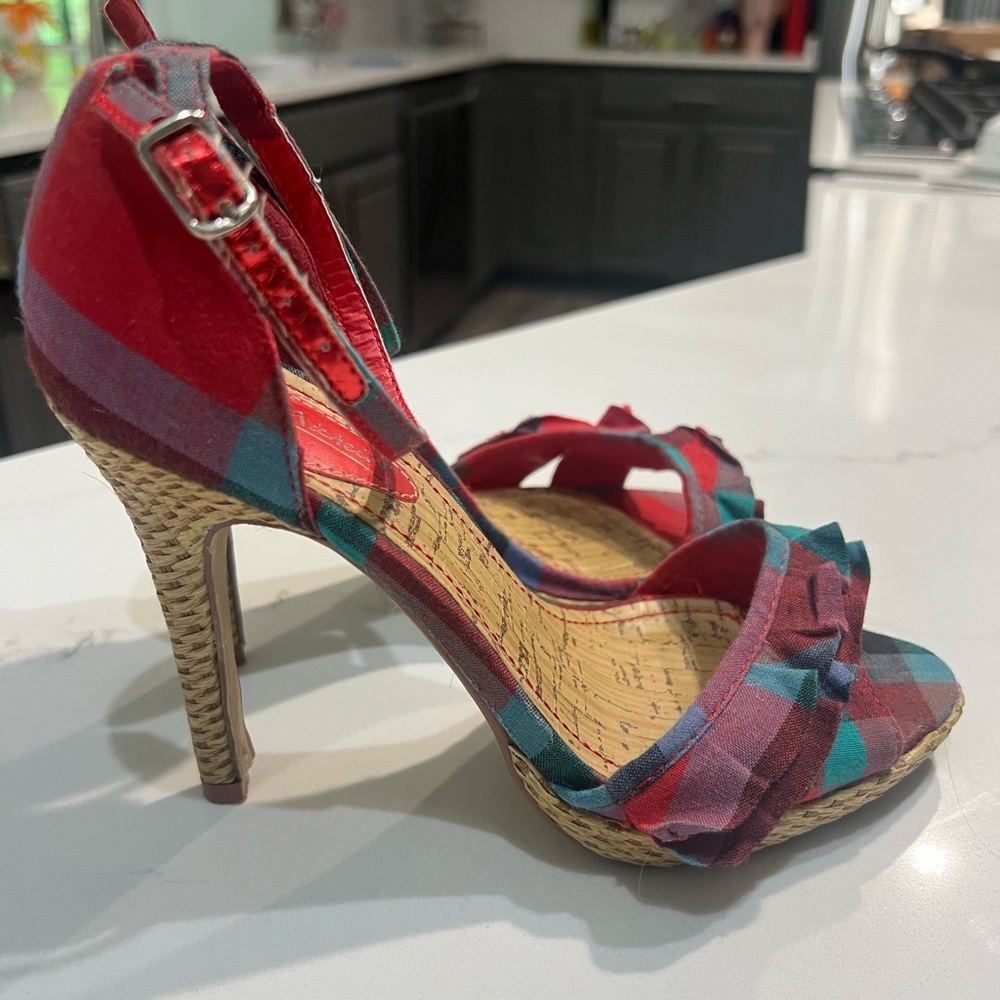 Red and Blue Plaid Ruffle Heels